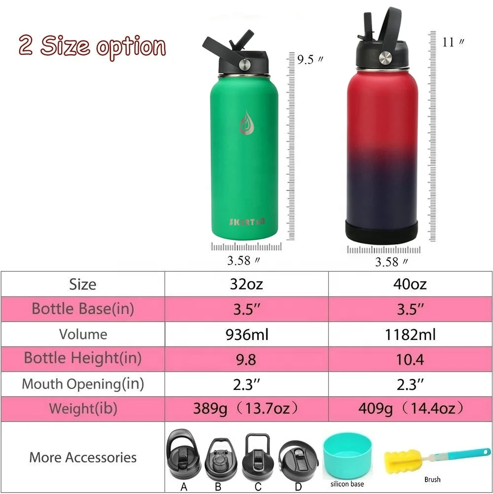 16OZ 20OZ 32OZ 40OZ  Double Wall Vacuum Insulated Stainless Steel Water Bottle Aqua Flask Tumbler Drink Bottle