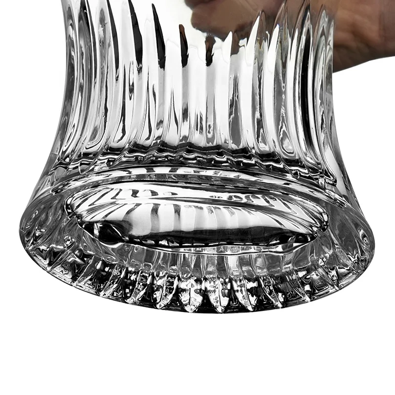 N42 Unique Shape Whiskey Decanter Set Crystal Clear Glass Whiskey Wine Decanter Tumbler Set with Ice Wall Design