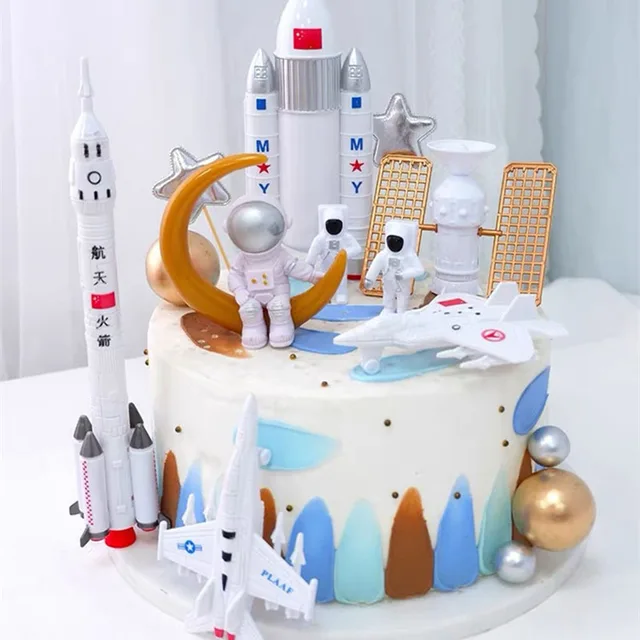 Astronaut paper cake topper decoration rocket toy Birthday baked space pilot action figure cartoon character cake toppers