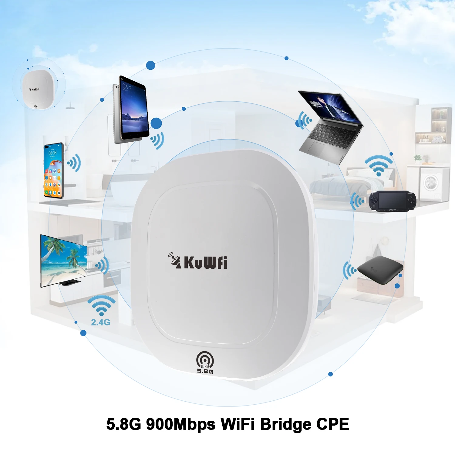 Kit 2 Ponts WiFi Extérieur 5.8GHz KuWFi - Point à Point 1-2km - Répéteur WLAN PoE 24V