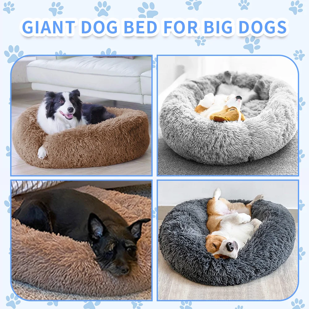 Wholesale washable warm fluffy soft plush big xl xxl heavy duty extra large round donut pet dog bed for large dogs factory