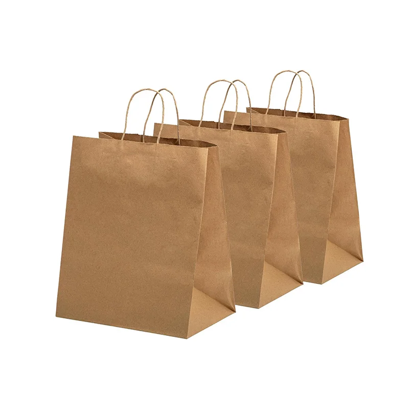 Restaurant Cafe Custom Logo Printed Food Takeaway Grocery Packaging Brown Recycled Kraft Paper Bag With Handle