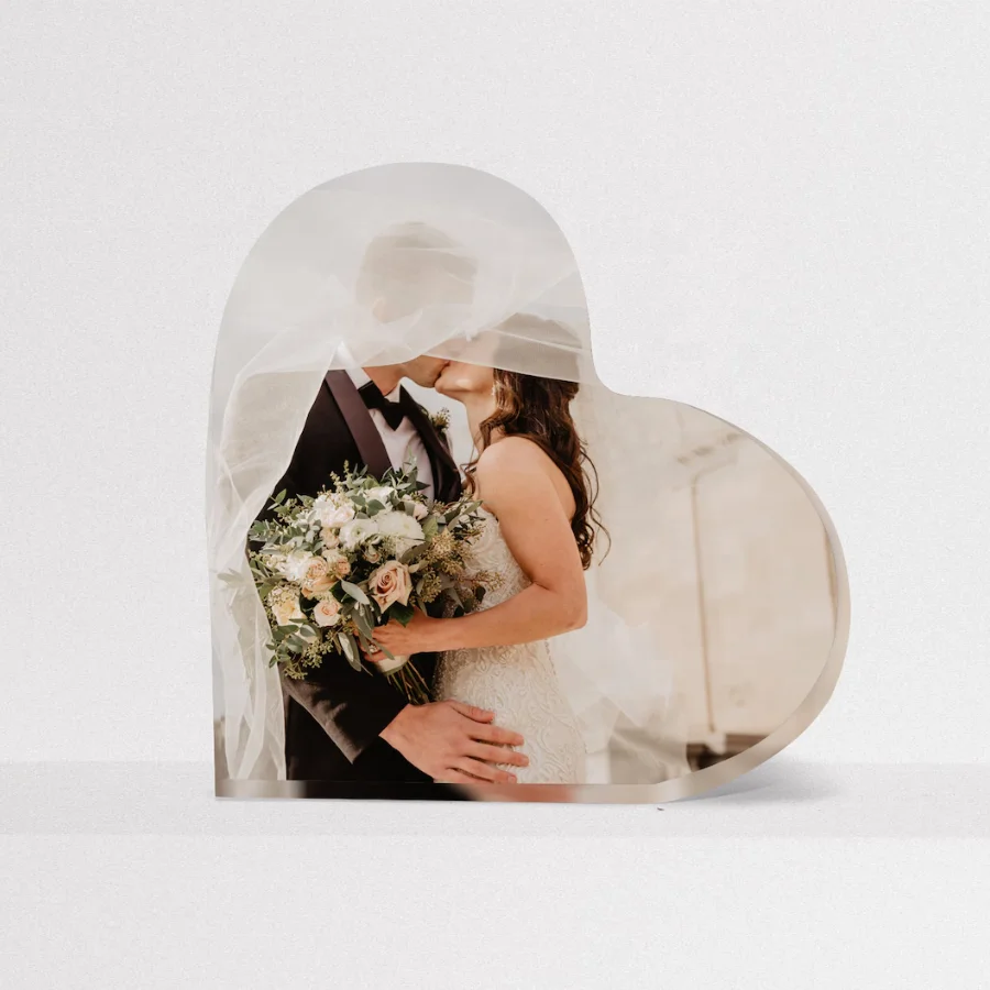 Custom Acrylic UV Printing Block Plaque Heart Shape Acrylic Photo Block Stand