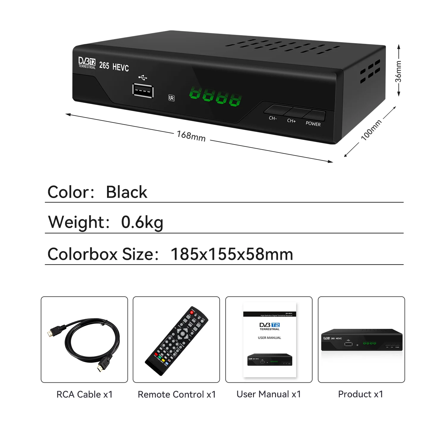 KUNFINE Ricevitore TV Digitale DVB-T2 Per Auto – Supporta H.265 HEVC Multi PLP, Due Sintonizzatori, Registrazione USB E Antenna Attiva - 3