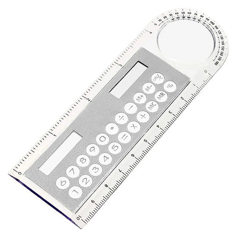 Mini Ultra-thin 3 in 1Ruler Solar Calculator Multifunction 10cm Ruler School Stationery Students Plastic 10cm Ruler
