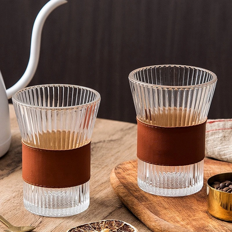 Wholesale American Simplicity Coffee Cup Thickened Corset Stripes  Transparent High Glass Tea Cup with Box