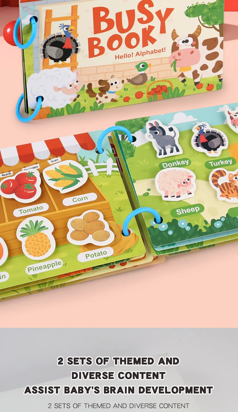 Toddler Quiet Book Early Learning Activities Puzzle Paste Matching Game Toy Kids Educational Magic Tape Wooden Busy Books Toys