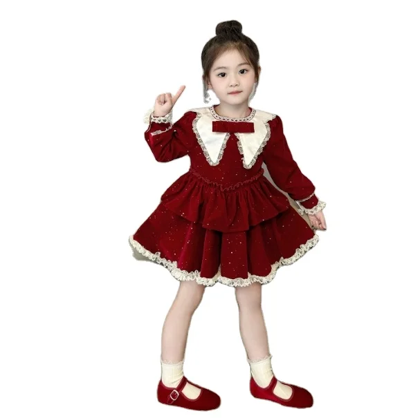 Winter New Year Princess Dress Red Sparkling Velvet Girl| Alibaba.com
