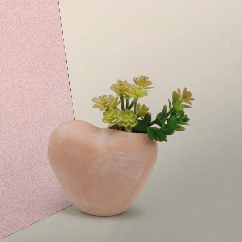 Heart-Shaped Terracotta Tabletop Planter with Faux Plants Europe-Style Desktop Display Flower Pot for Succulents Floor Usage