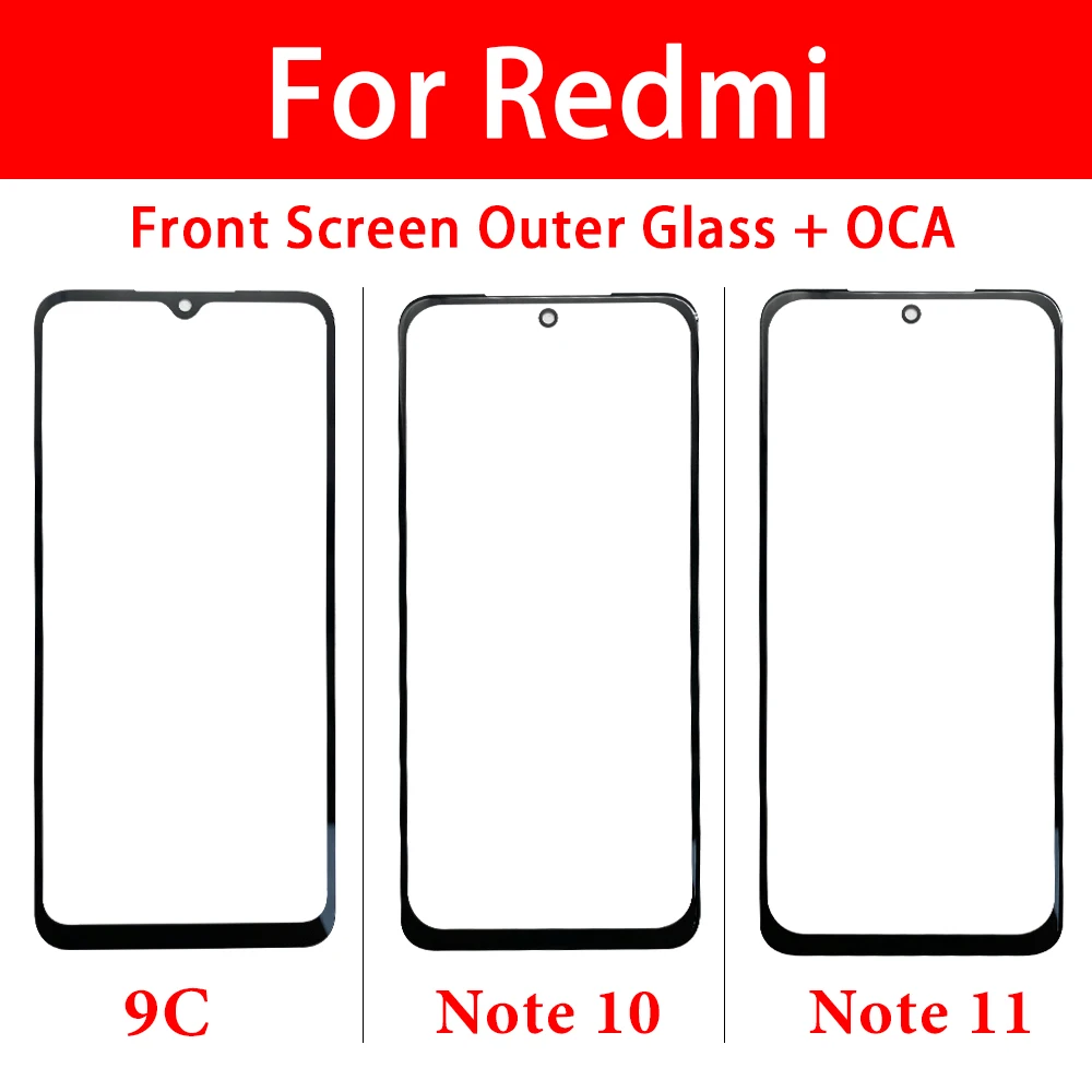OCA Glass for Xiaomi Redmi 9A 9C 10 10A 10C Note 10S 10 Pro 11 11S Note  13 Pro Plus 5G 4G Mobile Phone Front Glass with OCA