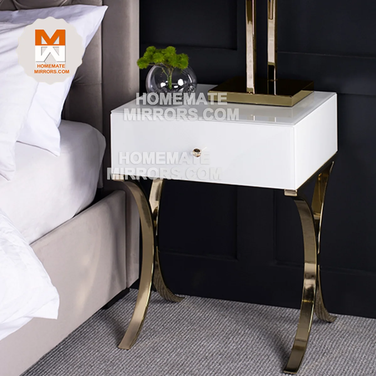 Hot Modern Luxury White Mirrored Nightstand With Stainless Steel Metal Buy White Mirrored