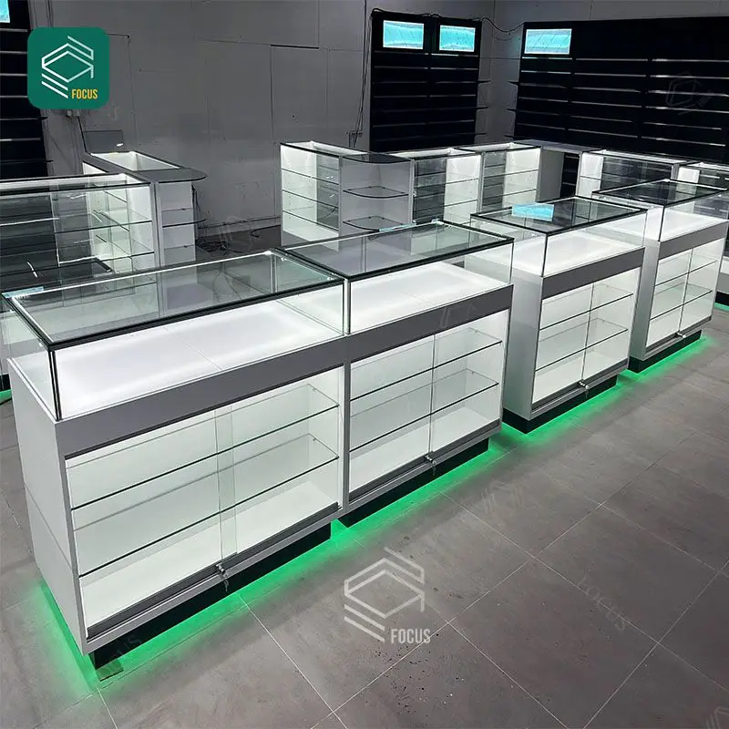 Retail Store Display Counter Countertop Glass Display Cigar Shop Display Showcase Smoke Shop Shelves