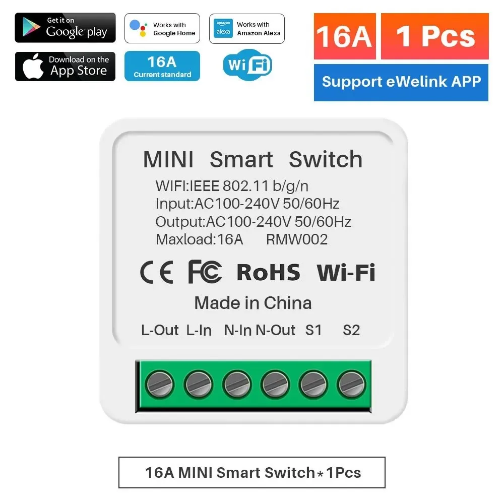 Bingoelec Mini Smart Switch No Buttons Breaker Tuya Google Voice Smartphone Control Smart Light Switch