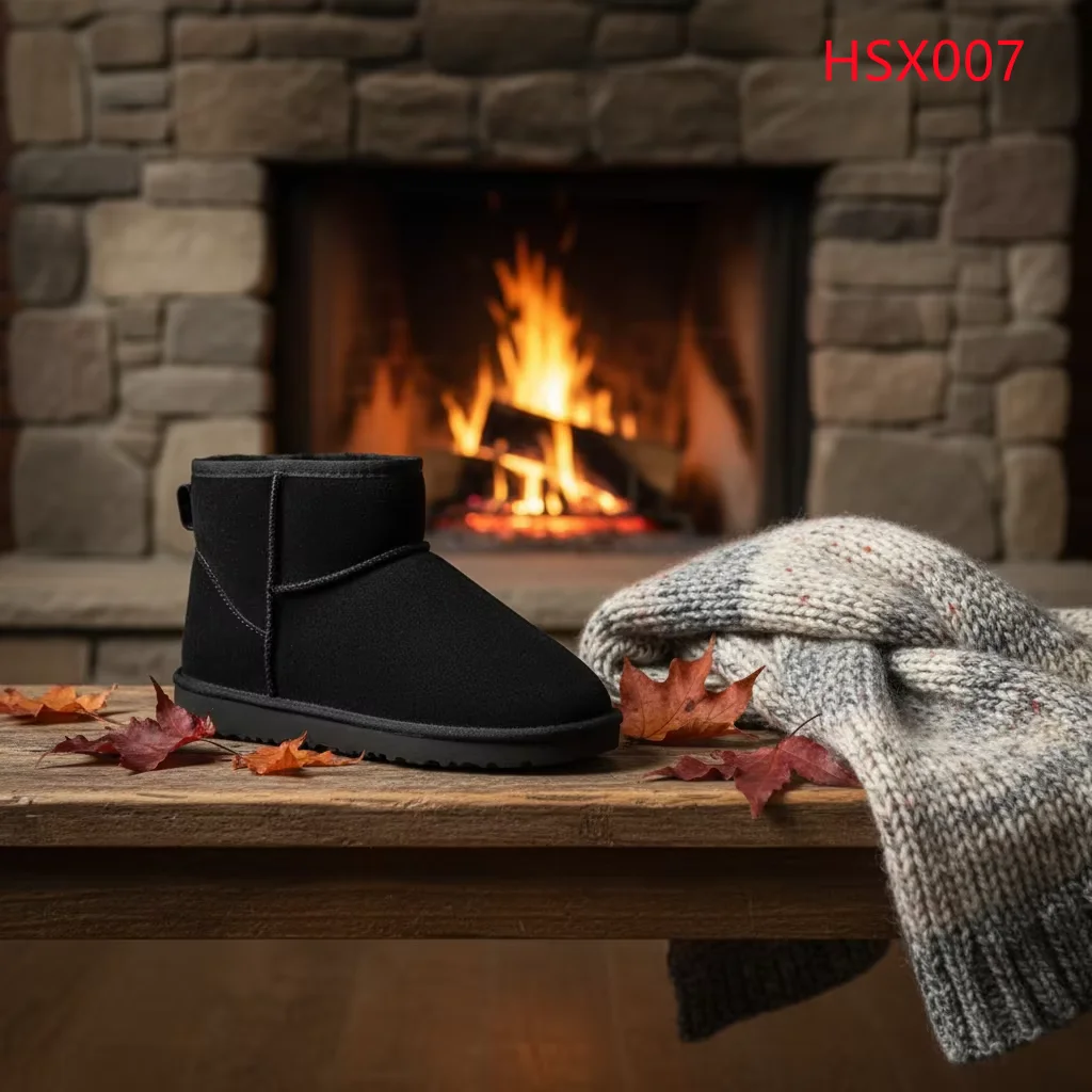 HY,Korea Popular Chilly Days Warm Wool Lining Lady Winter Boots Prevent Slipping Sole Black Women Snow Boots for Sale HSX007