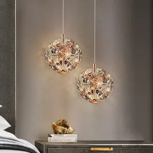JACKSUN New Luxury Crystal Chandelier Modern Master Bedroom Middle LED Gold Hanging Pendant Light TV Background Wall Bedside