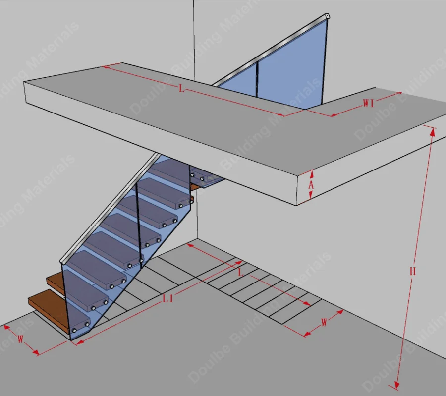 Floating modern staircase indoor invisible steel stringer wood stairs with glass railing factory