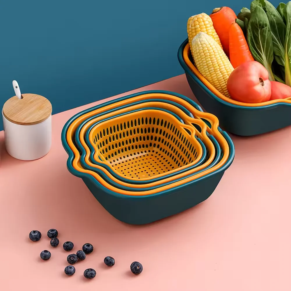 Kitchen Dual-layer Draining Basket With Handle,dual Layer