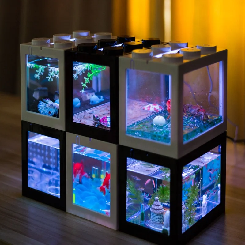 ミニUSBベタ水槽水族館水槽魚鉢ビルディングブロック給餌