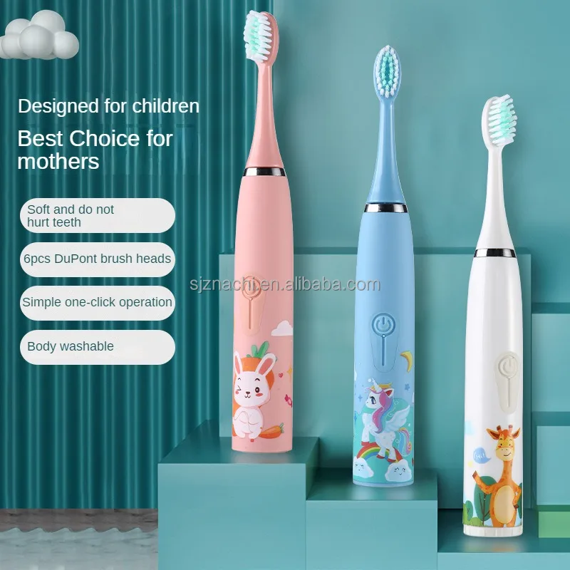 Мультяшная Милая перезаряжаемая вибрационная Автоматическая Мягкая Детская Ультразвуковая электрическая зубная щетка для детей