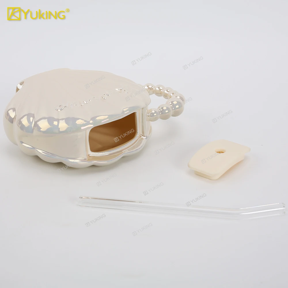 Pearl Shell Mug with Straw Beautiful Girl Lovely Ceramic Water Cup Milk Coffee Water Cup