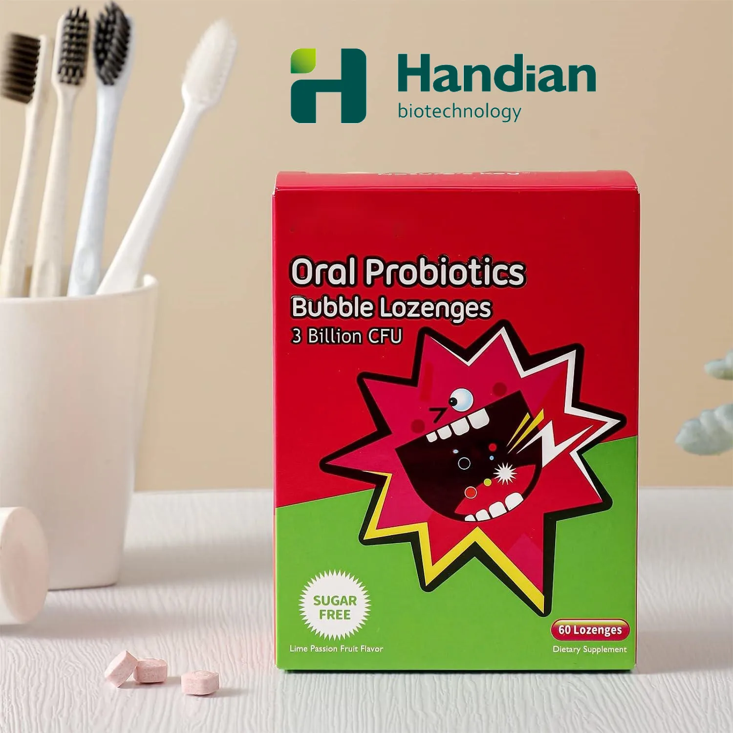 Sugar Free Oral Probiotic Bubble Lozenges Tablet 3 Billion CFU Support Teeth Gums Health and Fresh Breath