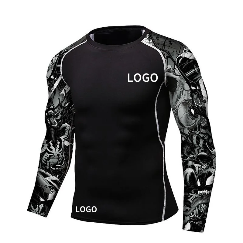 Одежда с цифровым принтом под заказ ODM/OEM Mma Bjj Rashguard мужская спортивная футболка длинным рукавом компрессионные шорты