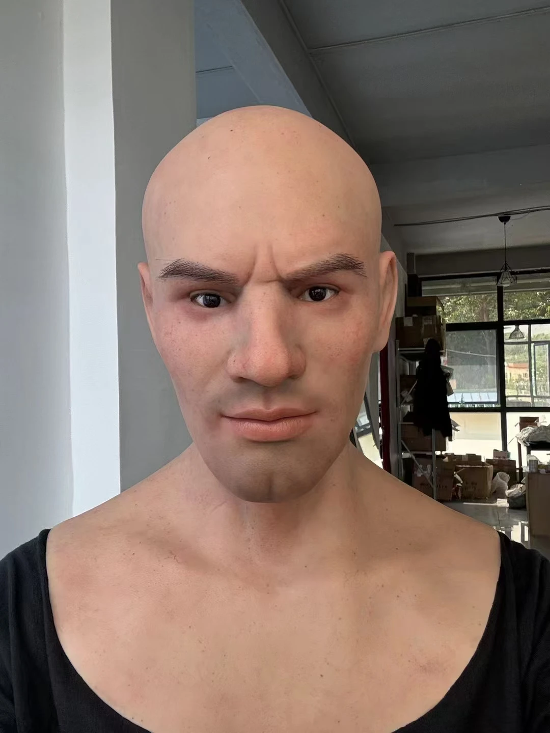 Customized Male Realistic Face Mask Silicone Thin the Elderly Headgear Can Open the Mouth