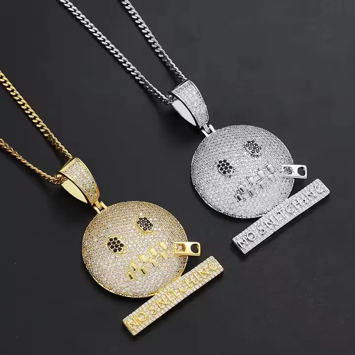 BES Fashion Hip Hop Cartoon Emojis Pendant Necklace Zipper Shut up