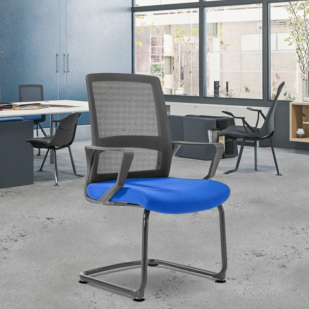 ZHONG BAI Modern Ergonomic Stackable Office Chair with PU Material Contoured Back Support Padded Seat Adjustable Height 3