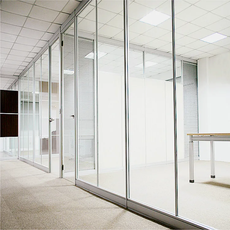 Office Glass Partition Single Double Fixed Glass Wall Partitioning Glass Wall With Flush Door Design