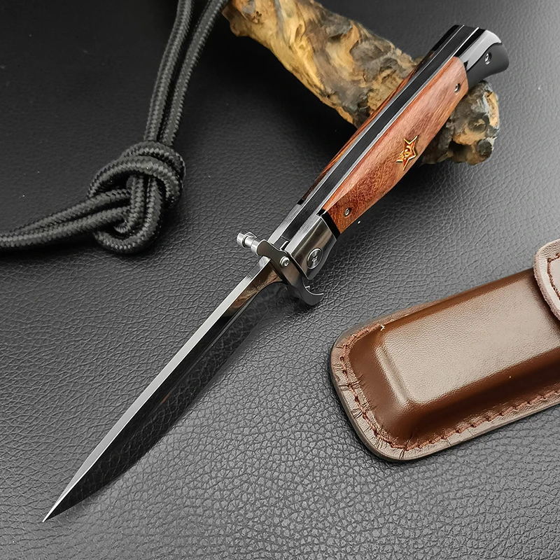 Outdoor Pocket Folding Knife 440C Steel High Hardness Hunting Camping Wooden Handle Portable DIY OEM