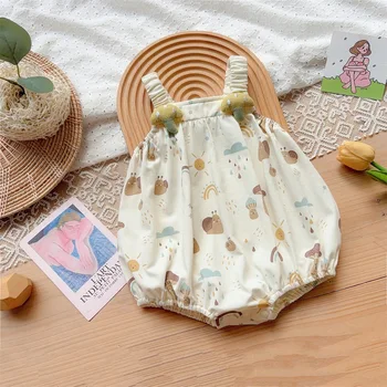 Summer new 0-2 Baby girl sweet spaghetti-strap triangle rompers jumpsuit thin a Class jumpsuit onesie