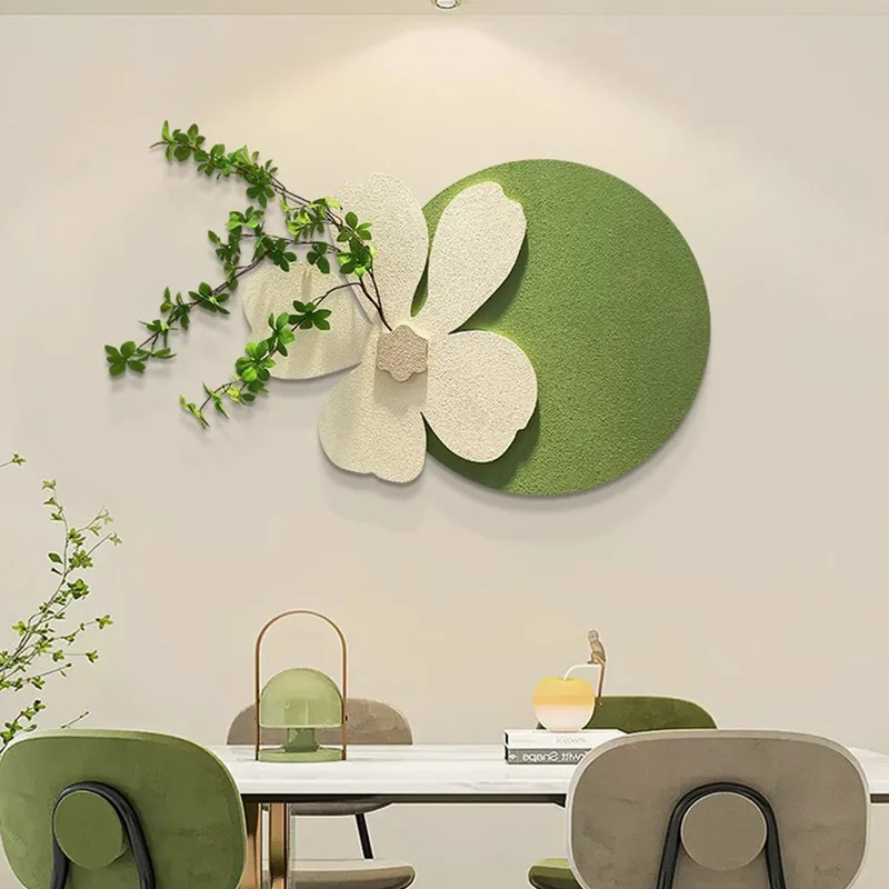 Green Monstera Wall DecorTextured Circular Backdrop Minimalist Wabi Sabi Plant Art Neutral Beige Living Room Kitchen Home Decor