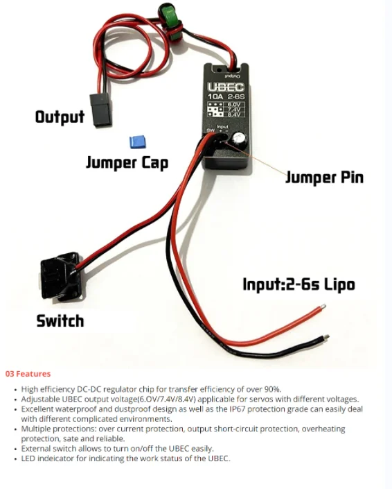 Waterproof  10A 2-6S UBEC Input Voltage 6.0/ 7.4/8.4V Adjustable Super Large Current BEC RC Parts Accs factory