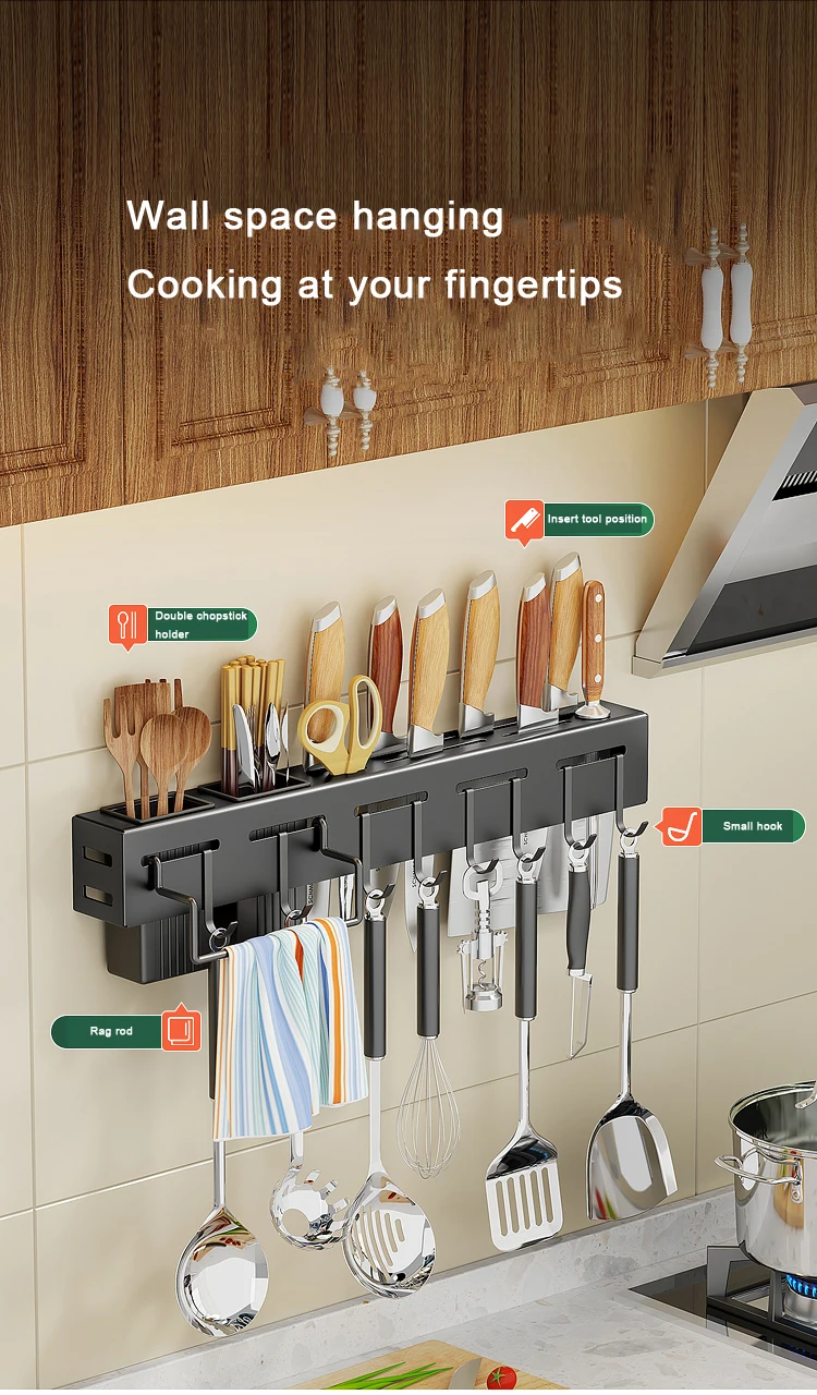 Stainless Steel Knife Rack Wall Mounted Non-perforated Shelf Nailfree ...