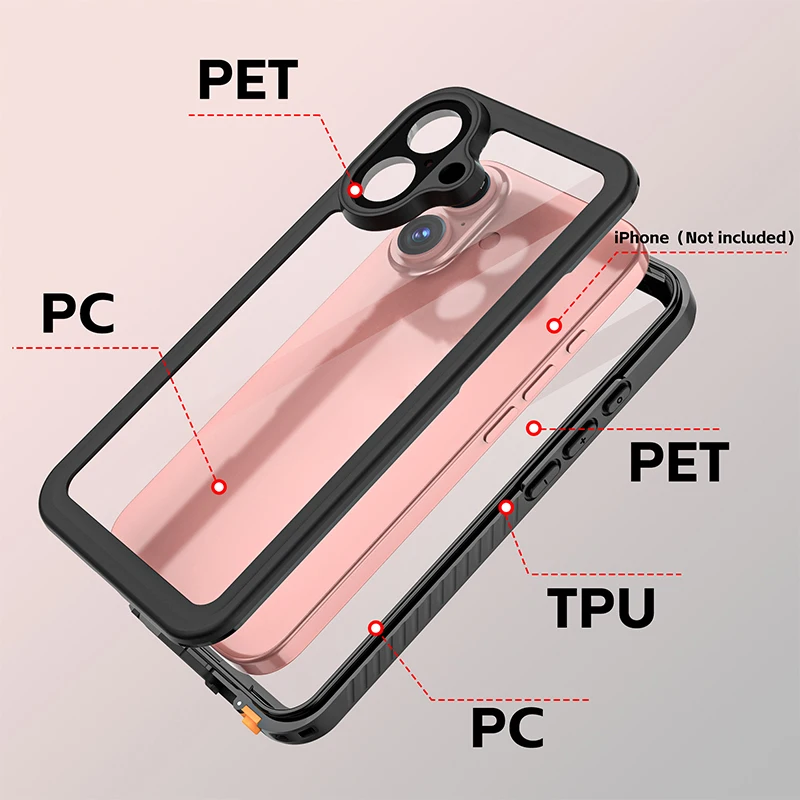 IP68 waterdichte TPU-hoes voor iPhone en 16 Plus, inclusief draagkoord._voghion.com
