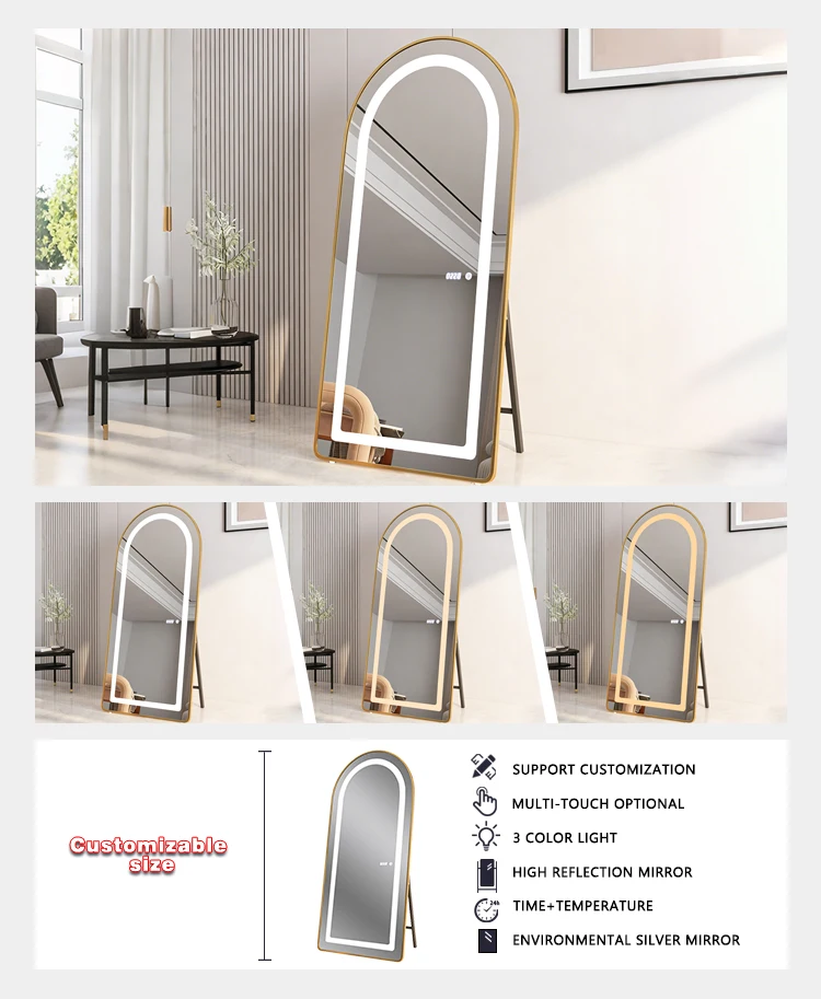 product hotsale stepless dimming floor led luminous full body mirror luxury dresser full length mirror with led light-7