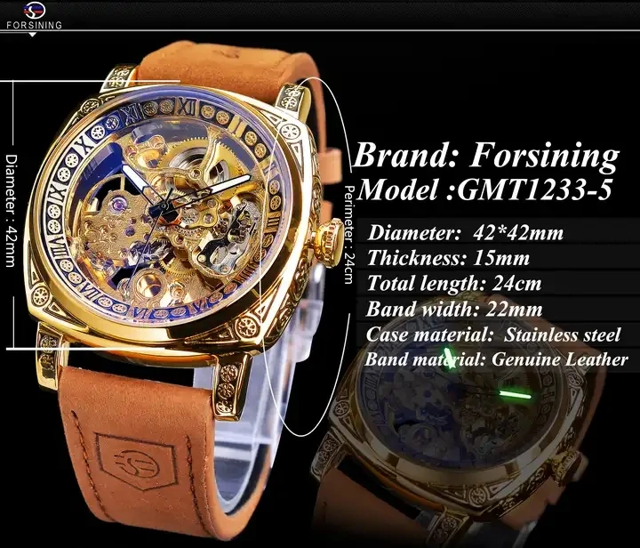 Forsining 2023 Luxury Men's Mechanical Tourbillon Watch Leather Band