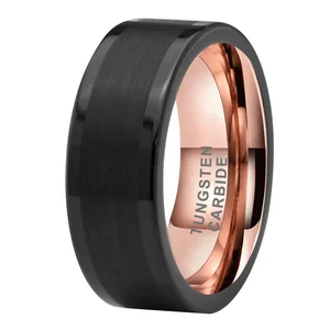 Coolstyle Jewelry 8mm Wholesale Two Tone Black Rose Gold Plated Tungsten Ring for Men Women Fashion Engagement Wedding Band