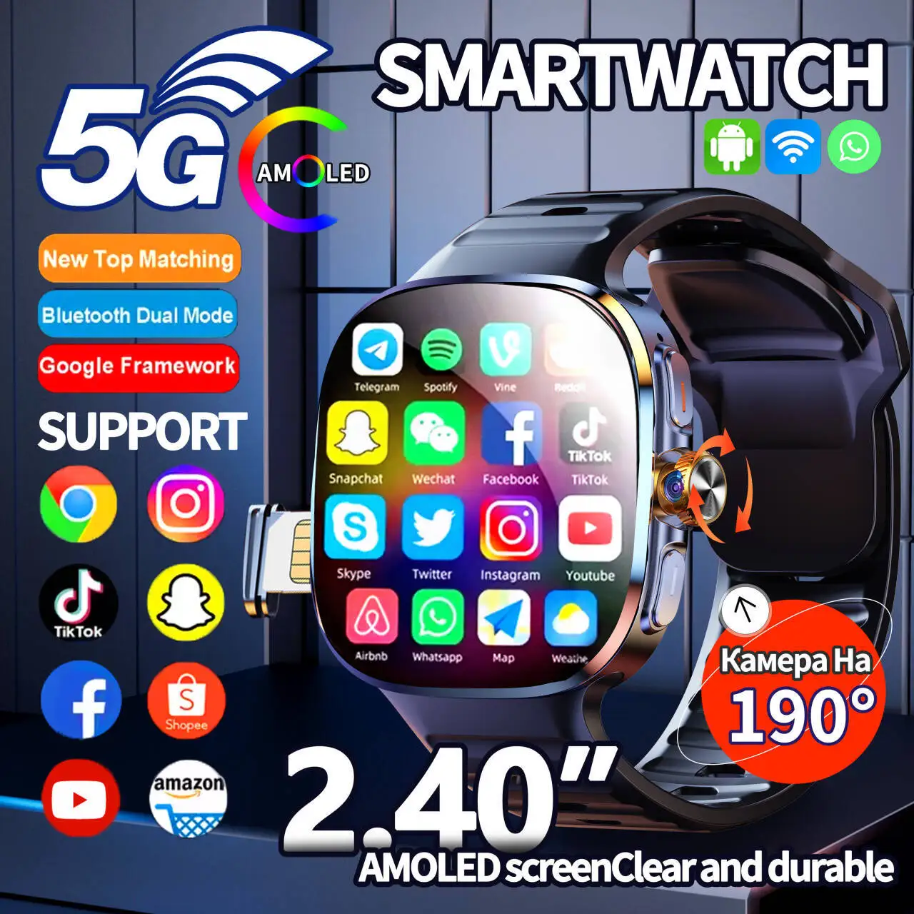 4G Smart Watch M99 Rotate Camera 2.4inch AMOLED Screen AI Voice Assistant APP Download N aperçu 5