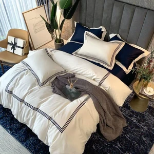 Custom 5-Star Hotel Luxury Bedding Linen Set 300TC 60s Long-Staple Cotton Satin Embroidery King Size Bed Sheet for Home Use