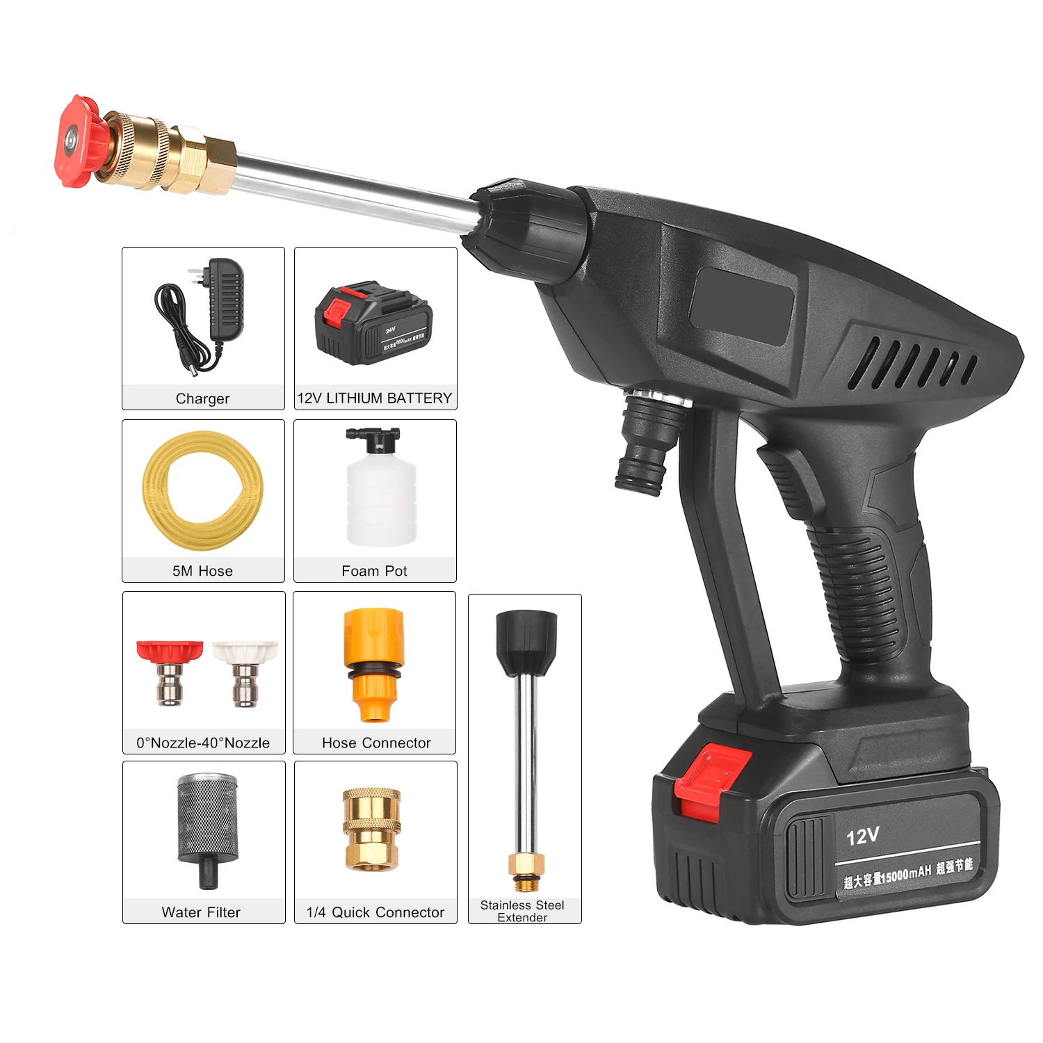 
Беспроводная Автомойка высокого давления, 12 В, 30 бар, пистолет для мойки автомобиля с пенным насадкой, водяной насос 