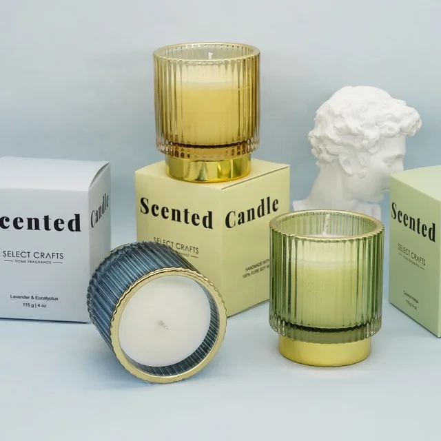 Trendy  Private Label Custom Fragrance Home Decorative Vegan Smokeless Glass Jar Soy Wax Scented Candles