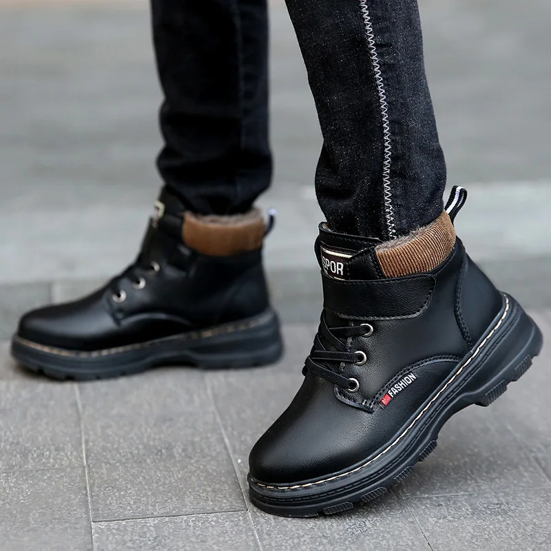 Теплые зимние кожаные ботинки для мальчиков и девочек, Скандинавская уличная хлопковая обувь для детей и взрослых, осенне-зимние ботинки