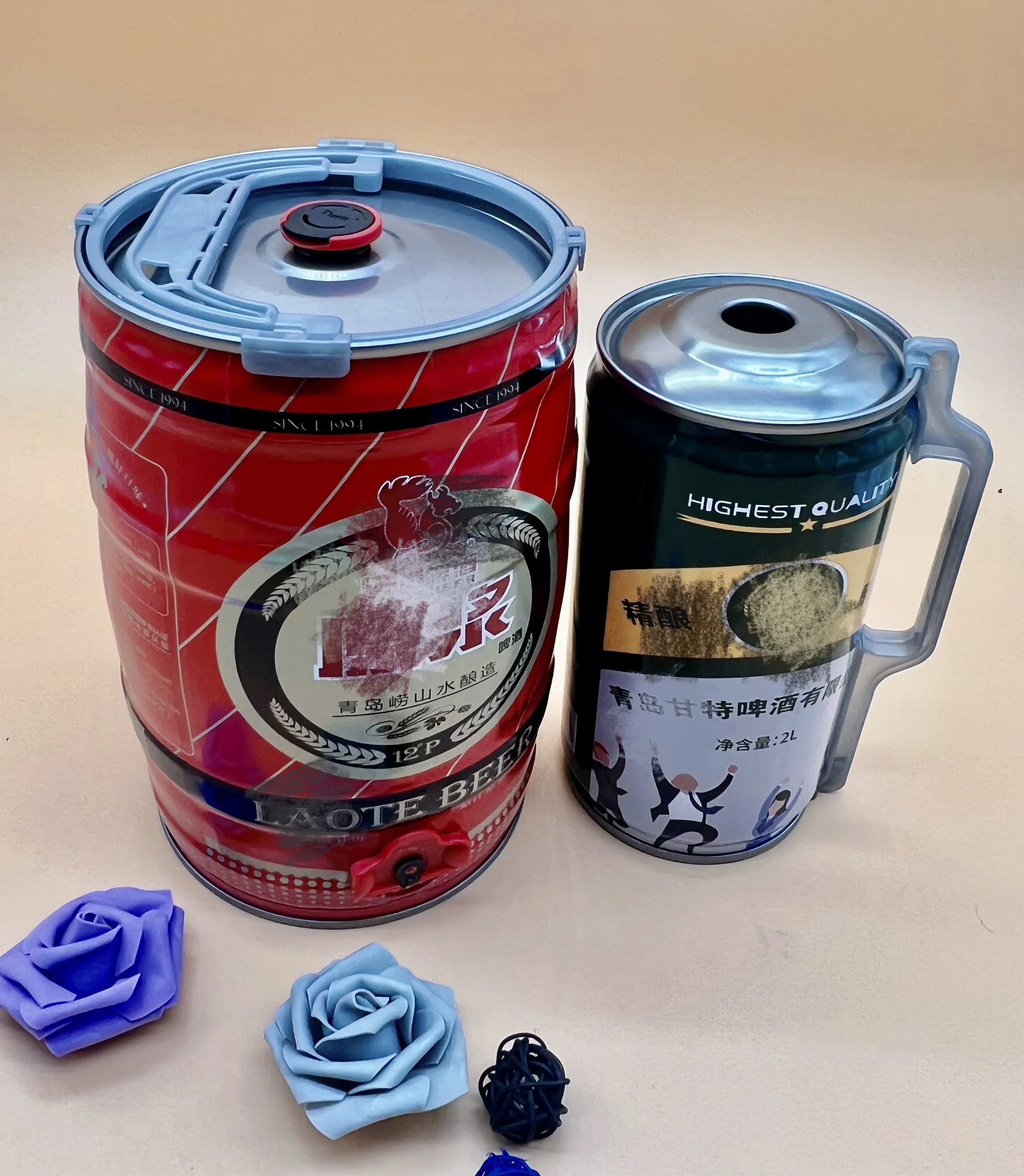 Factory Custom 5L Empty Homemade Round Tinplate Metal Beer Keg Food Grade Packaging Vodka Drum with Plastic Handle