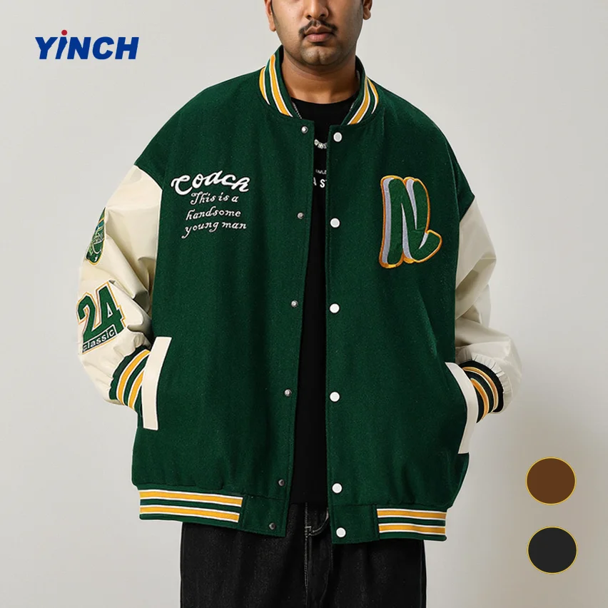 High Quality Men Chenille Embroidery Leather Sleeves Custom Baseball Letterman Varsity Jacket_voghion.com
