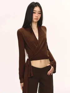 High Quality Quick Dry Autumn Style Long Sleeve Casual Sexy Sportswear V-neck Fitness Tops Strap Yoga Shirts for Women