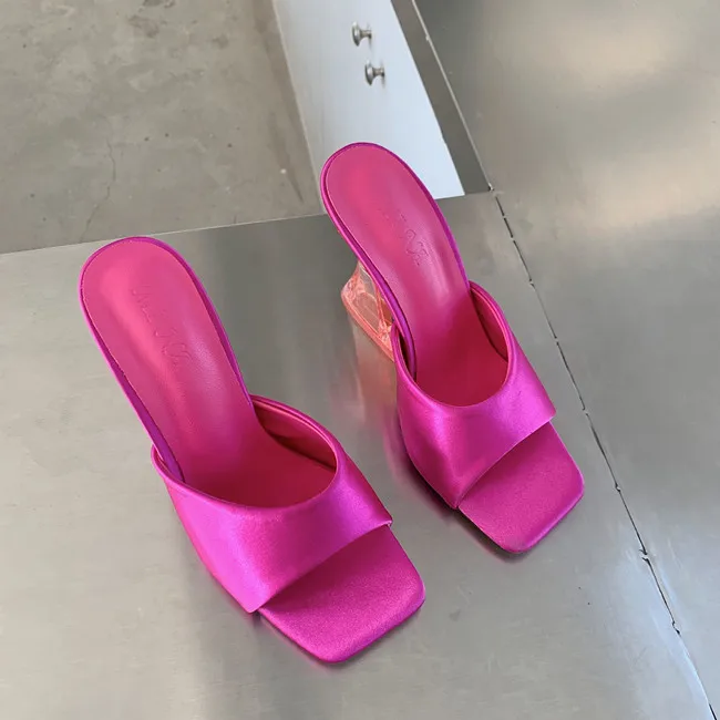 Beauty Square Toe Slides Custom Luxury slippers Summer Satin Comfortable Breathable Ladies Shoes slippers