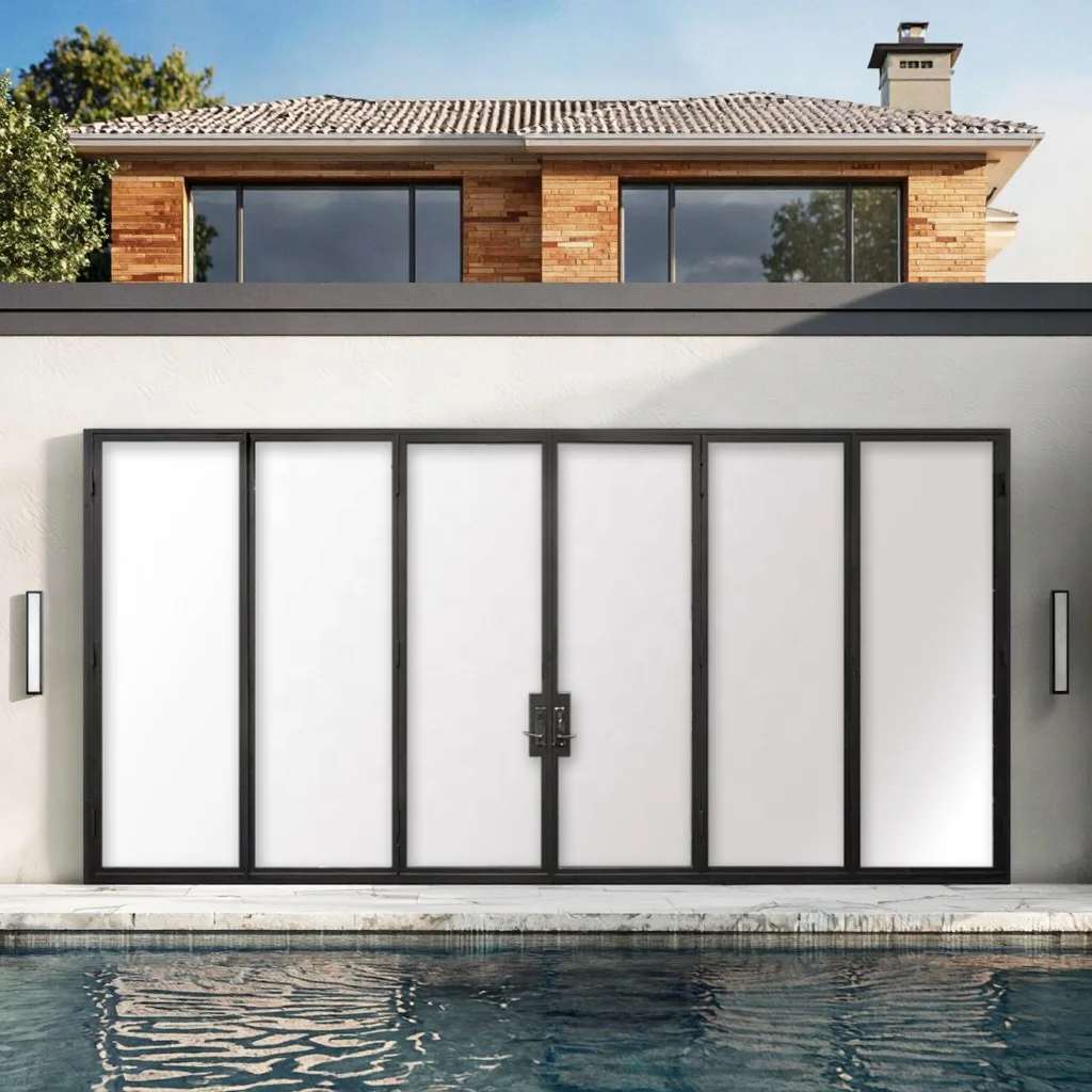 Custom Color Modern Design Bi-Fold Sliding Door Double Glass Waterproof Sound Insulation Steel Commercial Villa Project supplier