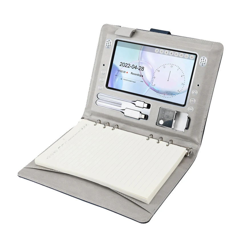 Customized OEM Fingerprint Unlock Diary 7 Inch MP4 LCD Screen Smart Notebook Leather Smart Notebook with Powerbank
